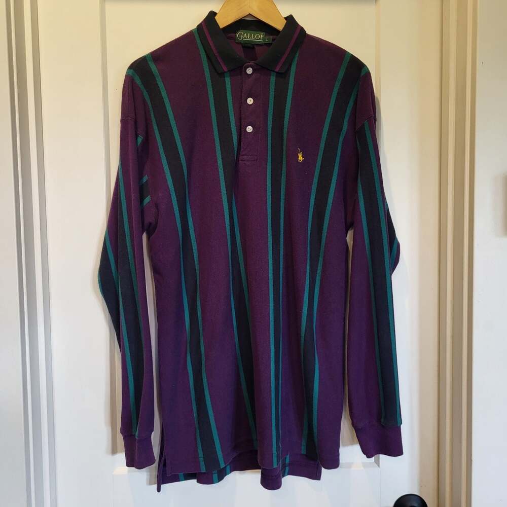 Vintage Y2K Gallop Long Sleeve Striped Polo Shirt Size Large